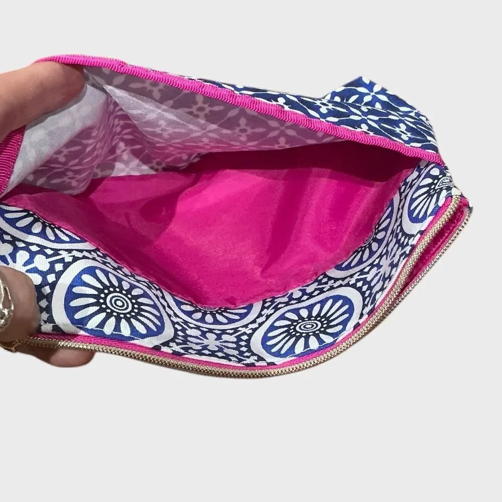 Estée Lauder Blue Pink Floral Cosmetic Makeup Bag Toiletry Travel Pouch